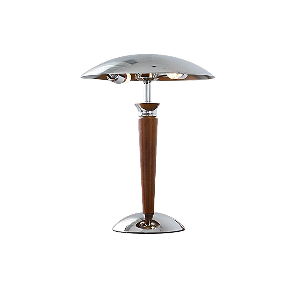 Lampe de Table Vintage en Fer Chromé avec Abat-Jour Champignon et Variateur en Bois 3 Positions