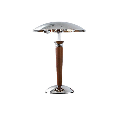 Lampe de Table Vintage en Fer Chromé avec Abat-Jour Champignon et Variateur en Bois 3 Positions