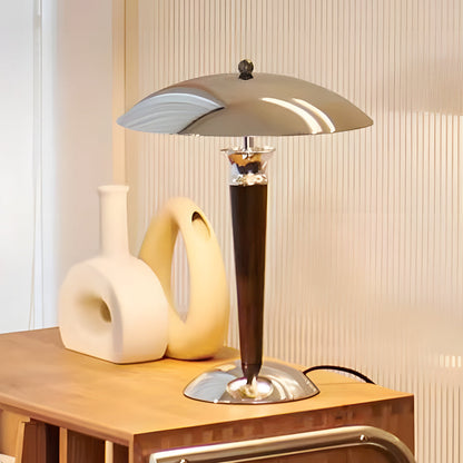 Lampe de Table Vintage en Fer Chromé avec Abat-Jour Champignon et Variateur en Bois 3 Positions