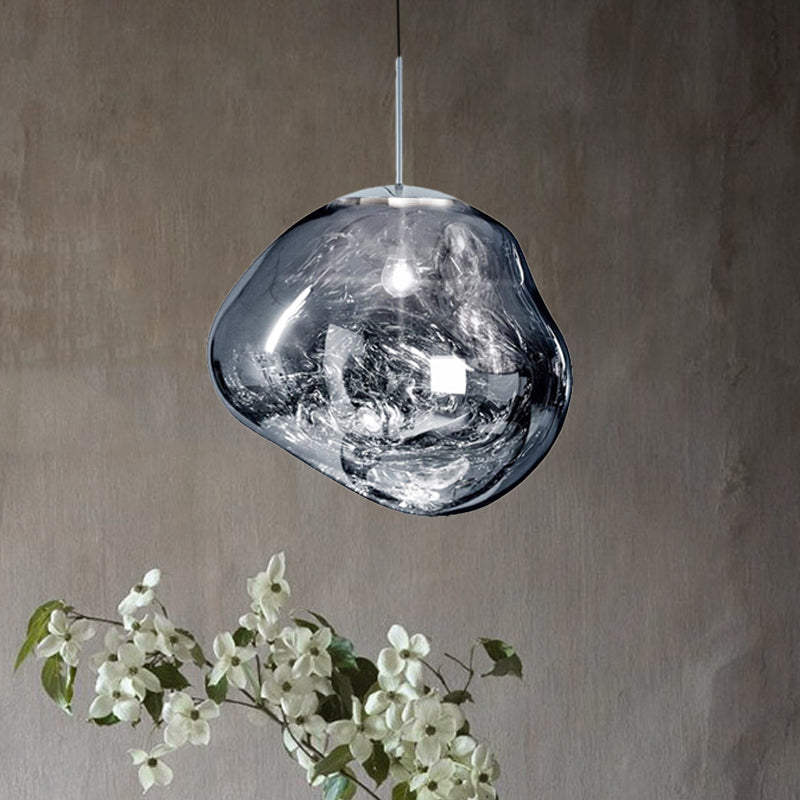 Suspension Design Bicolore en Verre - Collection Argenté et Rouge