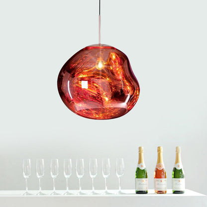 Suspension Design Bicolore en Verre - Collection Argenté et Rouge