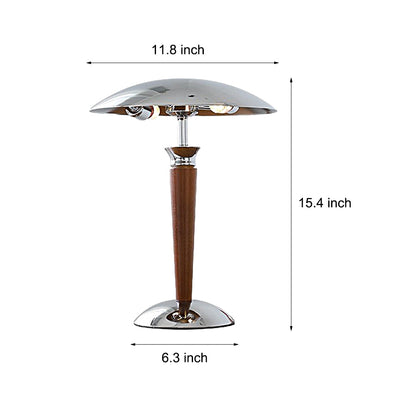 Lampe de Table Vintage en Fer Chromé avec Abat-Jour Champignon et Variateur en Bois 3 Positions