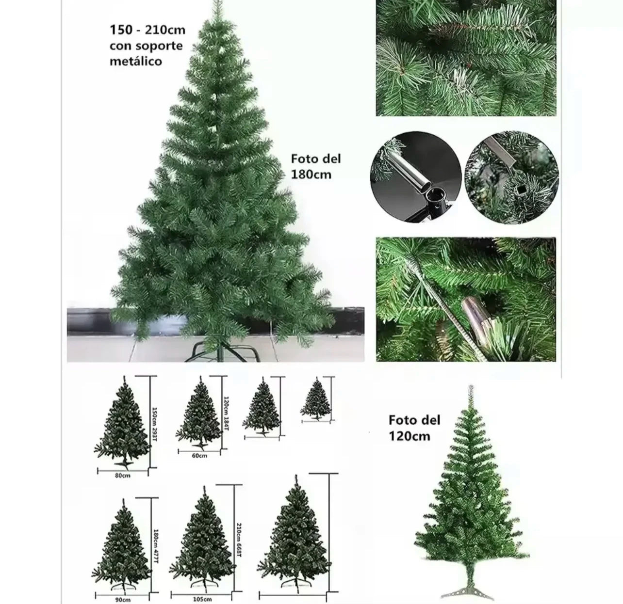 Sapin de Noël Artificiel Premium 60-210cm - Arbre de Noël Vert Dense - Décoration Festive - 6 Tailles Disponibles