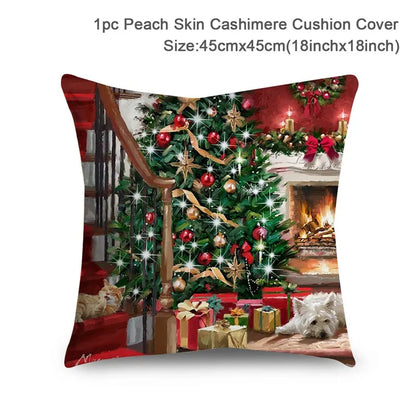 Housse de Coussin Père Noël Peau de Pêche 45x45cm - Collection Noël 2024 - Décoration Premium Salon