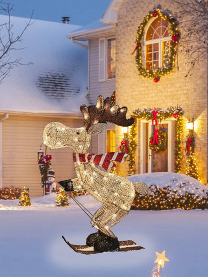 Renne Skieur Lumineux LED 36.5cm - Décoration de Noël 3D - Figurine Acrylique Illuminée - Ornement Festif Intérieur/Extérieur