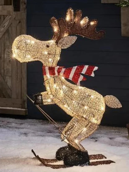 Renne Skieur Lumineux LED 36.5cm - Décoration de Noël 3D - Figurine Acrylique Illuminée - Ornement Festif Intérieur/Extérieur