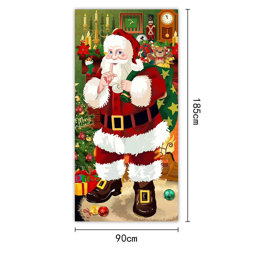 Tapisserie Père Noël XXL 185x90cm - Décoration Murale Noël - Tenture Festive Porte - Collection 2024