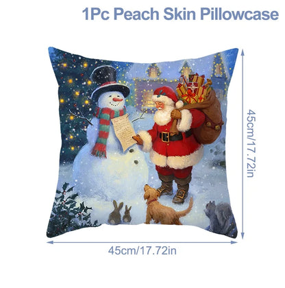 Housse de Coussin Père Noël Peau de Pêche 45x45cm - Collection Noël 2024 - Décoration Premium Salon