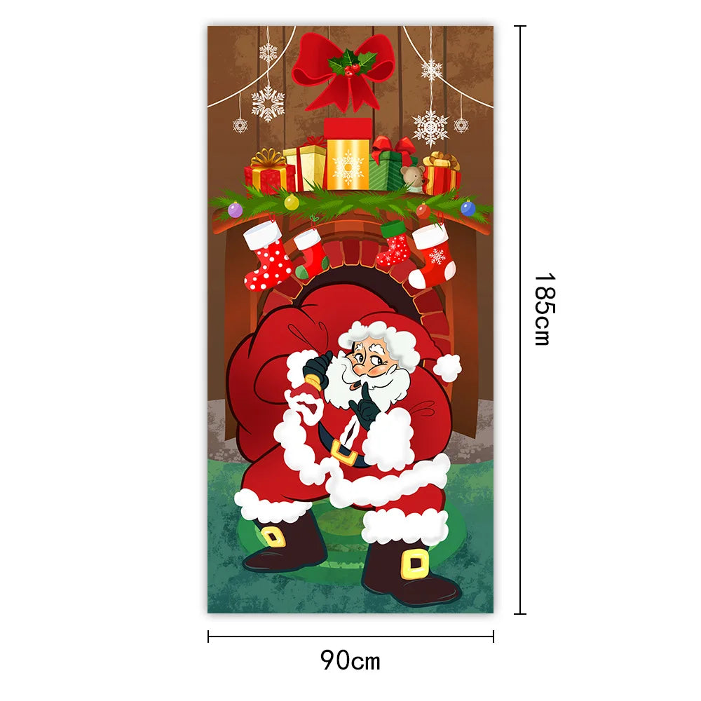 Tapisserie Père Noël XXL 185x90cm - Décoration Murale Noël - Tenture Festive Porte - Collection 2024