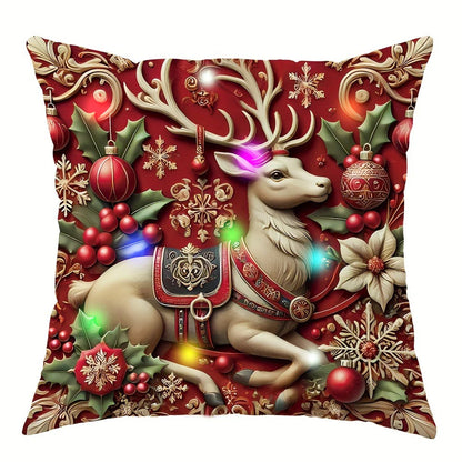 Housse de Coussin LED Père Noël 3D - Décoration Lumineuse de Noël Premium pour Intérieur Chaleureux