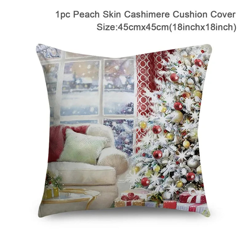 Housse de Coussin Père Noël Peau de Pêche 45x45cm - Collection Noël 2024 - Décoration Premium Salon