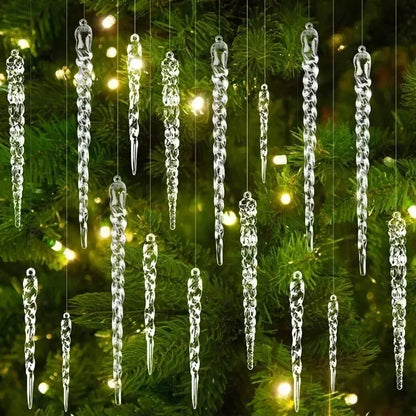 Guirlande de Glaçons Cristal pour Sapin de Noël - 12/24/36 Pièces Décorations Transparentes Acryliques Suspendues - Ornements d'Hiver Premium