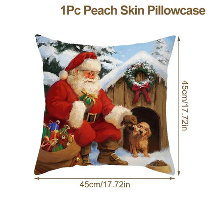 Housse de Coussin Père Noël Peau de Pêche 45x45cm - Collection Noël 2024 - Décoration Premium Salon