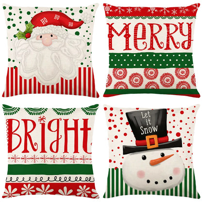 Lot de 4 Housses de Coussin Noël 45x45cm - Collection Flocons de Neige - Décoration Festive 2024 - Lin Premium