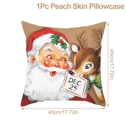 Housse de Coussin Père Noël Peau de Pêche 45x45cm - Collection Noël 2024 - Décoration Premium Salon