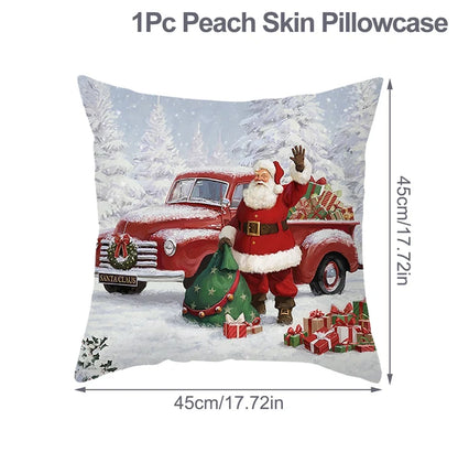 Housse de Coussin Père Noël Peau de Pêche 45x45cm - Collection Noël 2024 - Décoration Premium Salon