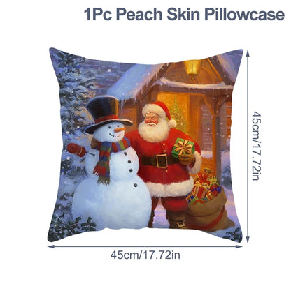 Housse de Coussin Père Noël Peau de Pêche 45x45cm - Collection Noël 2024 - Décoration Premium Salon