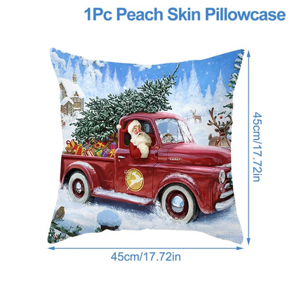 Housse de Coussin Père Noël Peau de Pêche 45x45cm - Collection Noël 2024 - Décoration Premium Salon