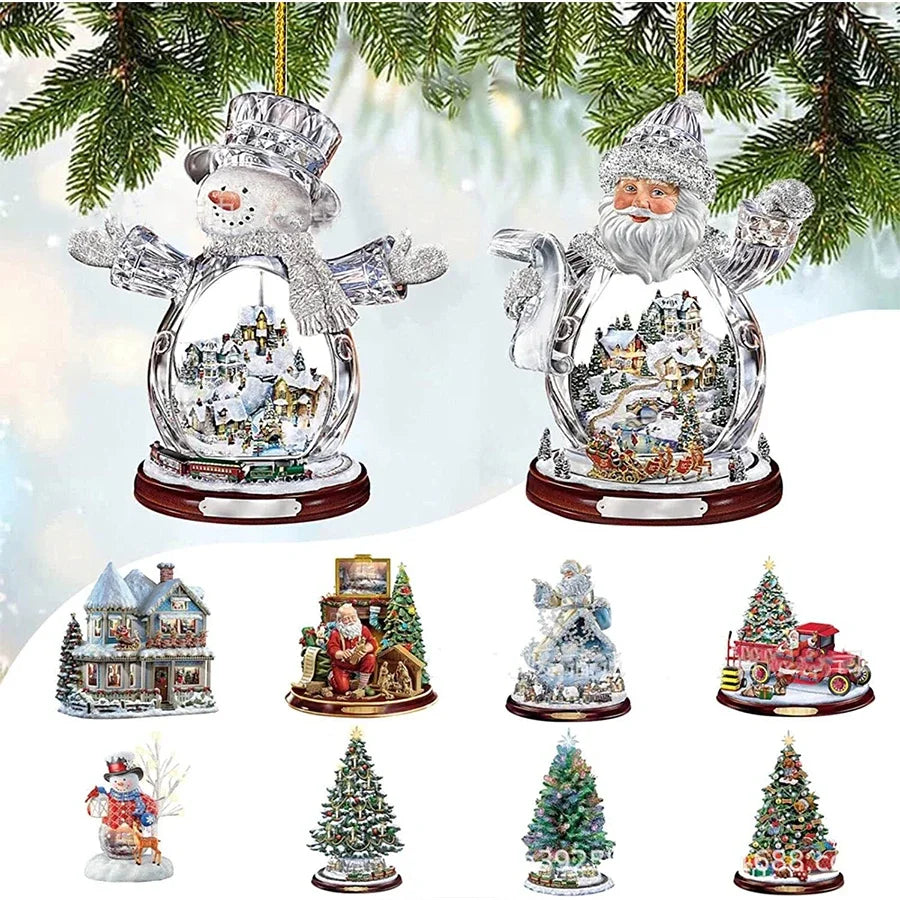 Lot de 3 Suspensions Acryliques Noël - Père Noël, Sapin, Bonhomme de Neige - Décoration Festive 2024 - Ornements Premium