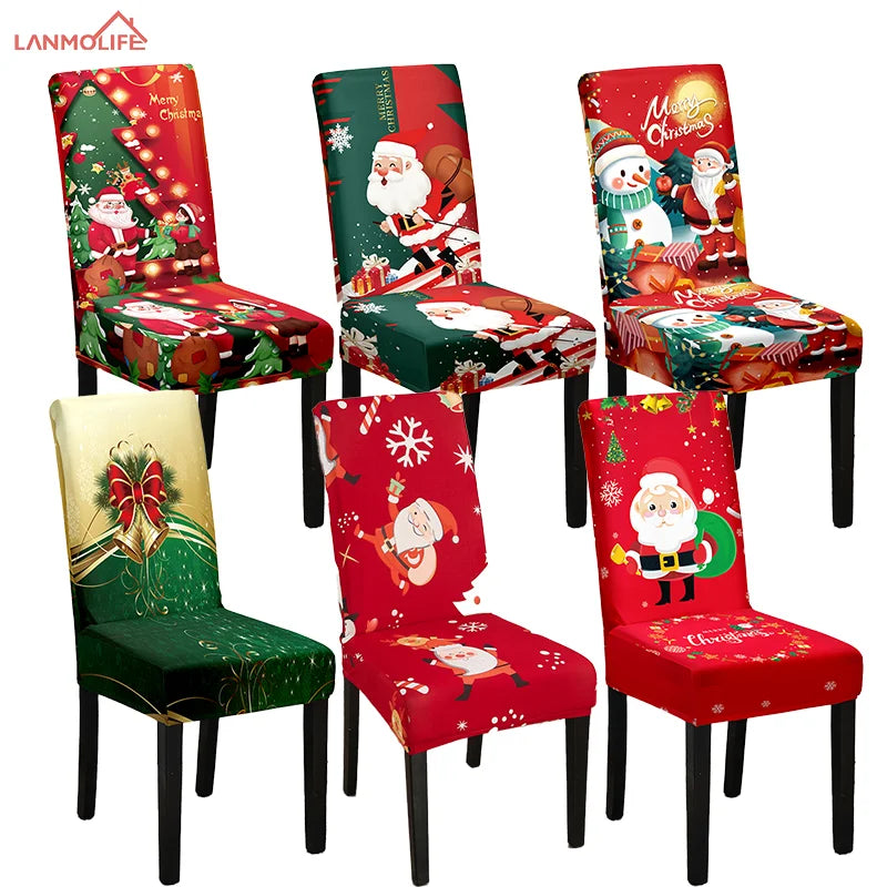 Lot de 6 Housses de Chaise Noël Extensibles - Protection Salle à Manger - Décoration Festive - Collection 2024