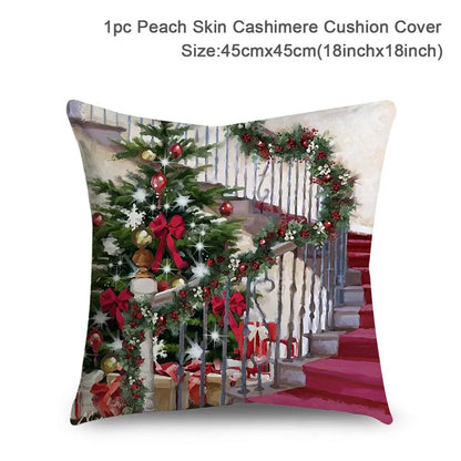 Housse de Coussin Père Noël Peau de Pêche 45x45cm - Collection Noël 2024 - Décoration Premium Salon