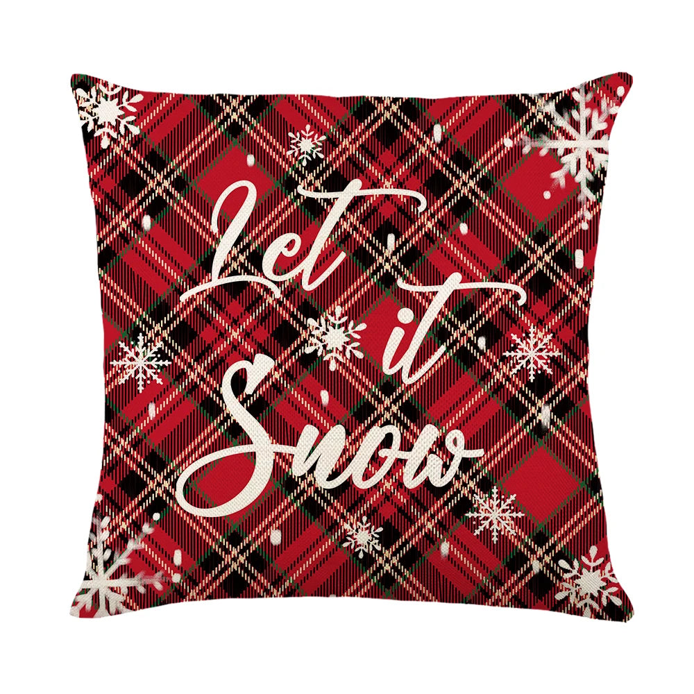 Lot de 4 Housses de Coussin Noël 45x45cm - Collection Flocons de Neige - Décoration Festive 2024 - Lin Premium