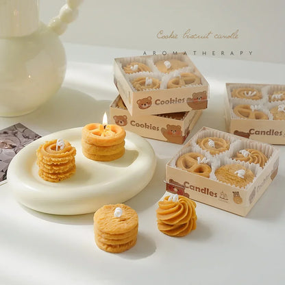 Coffret 4 Mini Bougies Parfumées Biscuits | Bougies Artisanales Café-Lait | Cadeau Original Décoration Table