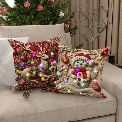 Housse de Coussin LED Père Noël 3D - Décoration Lumineuse de Noël Premium pour Intérieur Chaleureux