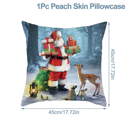 Housse de Coussin Père Noël Peau de Pêche 45x45cm - Collection Noël 2024 - Décoration Premium Salon