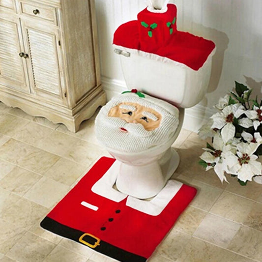 Housse de Toilette Père Noël - Set Complet Décoratif pour WC avec Tapis de Bain - Collection Noël