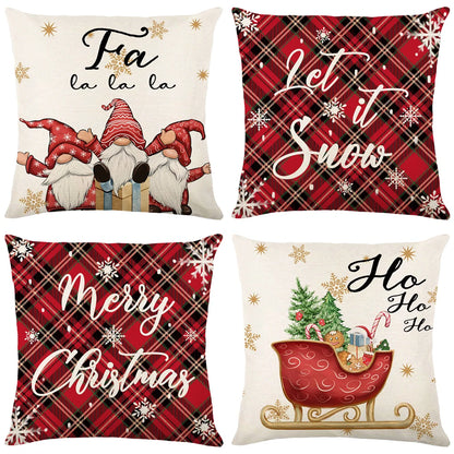 Lot de 4 Housses de Coussin Noël 45x45cm - Collection Flocons de Neige - Décoration Festive 2024 - Lin Premium