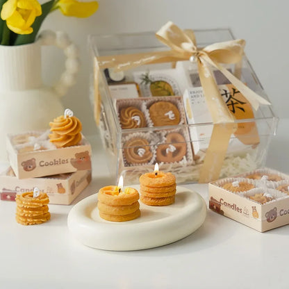 Coffret 4 Mini Bougies Parfumées Biscuits | Bougies Artisanales Café-Lait | Cadeau Original Décoration Table