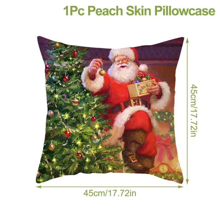 Housse de Coussin Père Noël Peau de Pêche 45x45cm - Collection Noël 2024 - Décoration Premium Salon