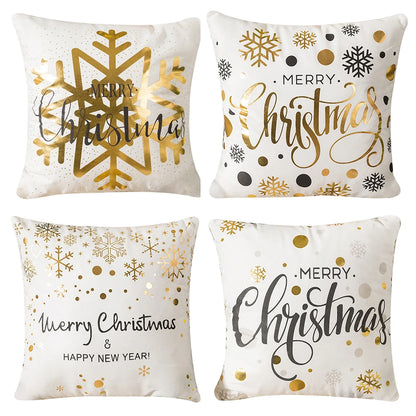 Lot de 4 Housses de Coussin Noël 45x45cm - Collection Flocons de Neige - Décoration Festive 2024 - Lin Premium