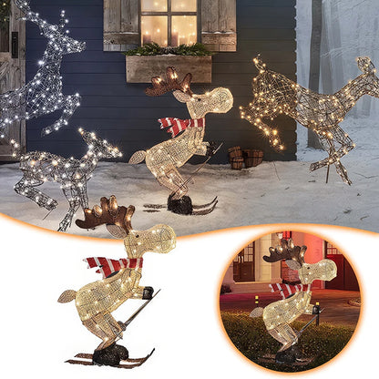 Renne Skieur Lumineux LED 36.5cm - Décoration de Noël 3D - Figurine Acrylique Illuminée - Ornement Festif Intérieur/Extérieur