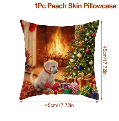 Housse de Coussin Père Noël Peau de Pêche 45x45cm - Collection Noël 2024 - Décoration Premium Salon