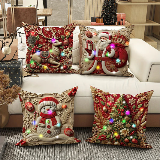 Housse de Coussin LED Père Noël 3D - Décoration Lumineuse de Noël Premium pour Intérieur Chaleureux