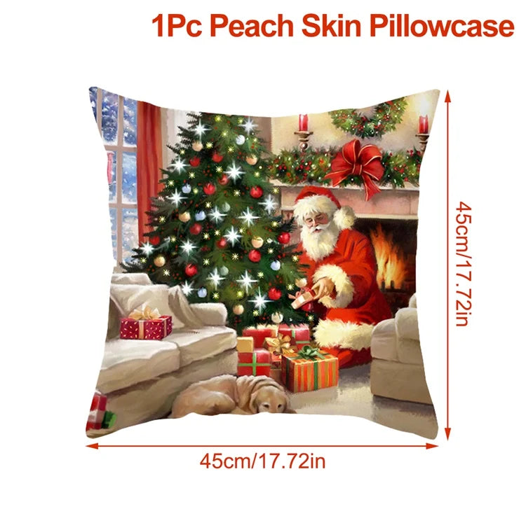 Housse de Coussin Père Noël Peau de Pêche 45x45cm - Collection Noël 2024 - Décoration Premium Salon