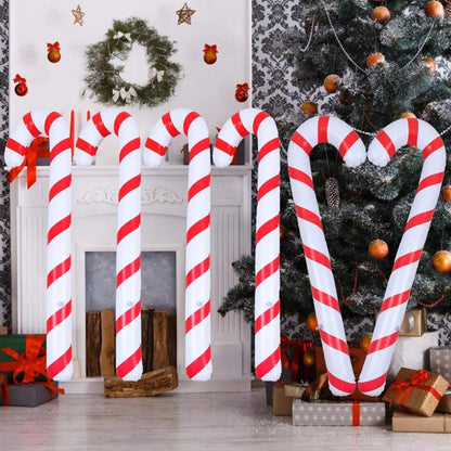 Canne à Sucre Géante Gonflable de Noël - Lot de 4 Décorations XXL 87cm - Accessoires de Fête pour Intérieur et Extérieur