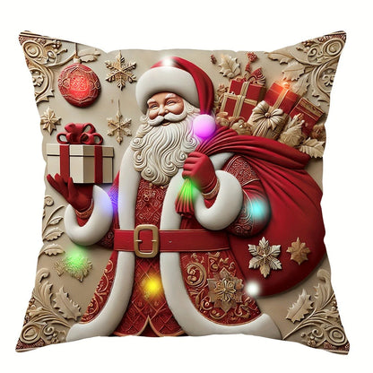 Housse de Coussin LED Père Noël 3D - Décoration Lumineuse de Noël Premium pour Intérieur Chaleureux