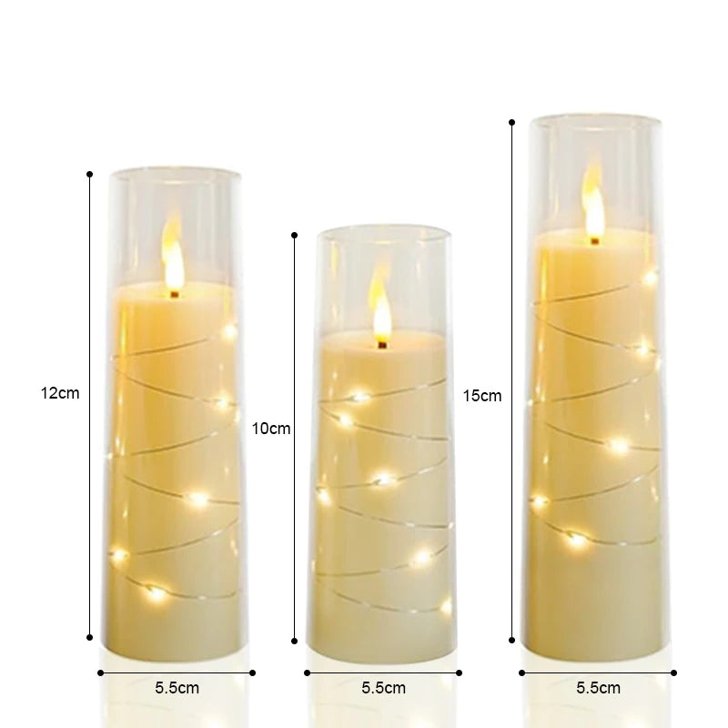 Set 3 Bougies LED Sans Flamme | Bougies Électriques Scintillantes | Décoration Noël Mariage Halloween | Luminaires Acryliques