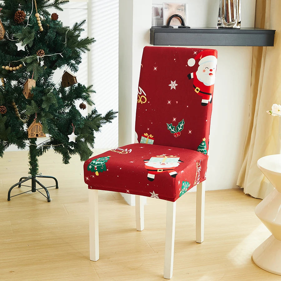 Housse de Chaise Extensible Noël - Protection Siège Polyester/Spandex - Décoration Chaise Bureau/Salle à Manger - Collection 2024