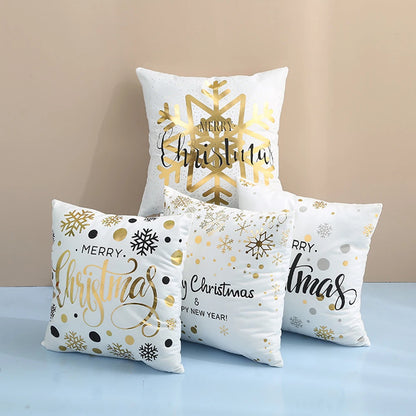 Lot de 4 Housses de Coussin Noël 45x45cm - Collection Flocons de Neige - Décoration Festive 2024 - Lin Premium