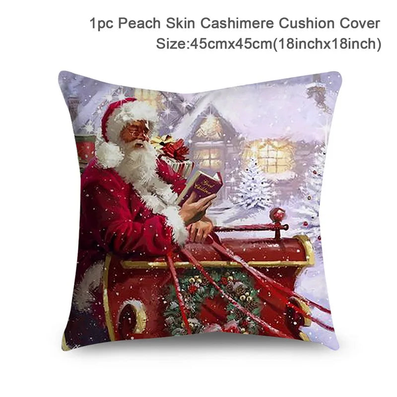 Housse de Coussin Père Noël Peau de Pêche 45x45cm - Collection Noël 2024 - Décoration Premium Salon