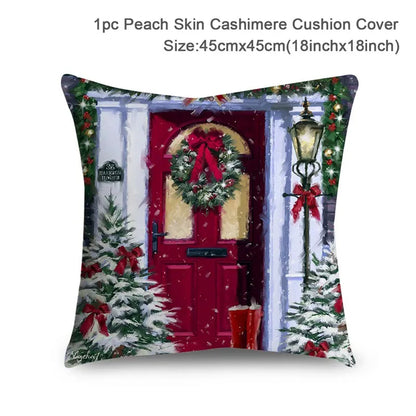 Housse de Coussin Père Noël Peau de Pêche 45x45cm - Collection Noël 2024 - Décoration Premium Salon