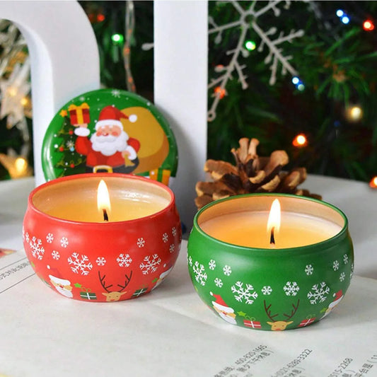 Bougie Parfumée de Noël en Boîte Vintage | 1-2 Pièces | Motif Père Noël | Cire Végétale | Parfum Festif | Décoration Salon & Chambre