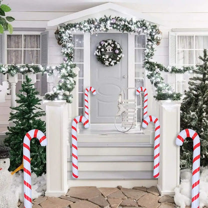 Canne à Sucre Géante Gonflable de Noël - Lot de 4 Décorations XXL 87cm - Accessoires de Fête pour Intérieur et Extérieur