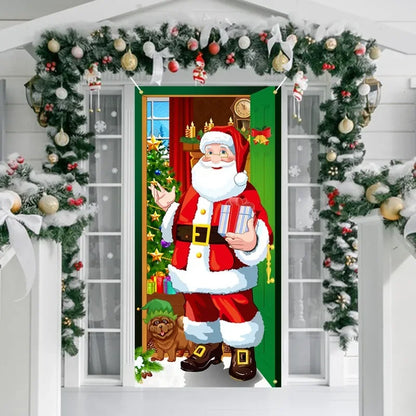 Tapisserie Père Noël XXL 185x90cm - Décoration Murale Noël - Tenture Festive Porte - Collection 2024