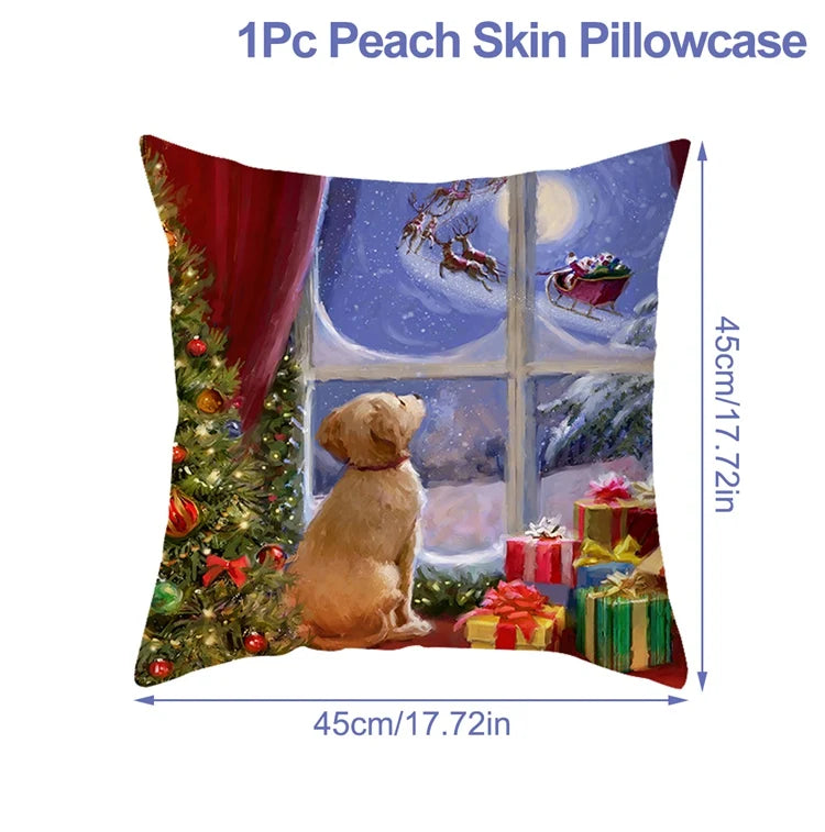 Housse de Coussin Père Noël Peau de Pêche 45x45cm - Collection Noël 2024 - Décoration Premium Salon