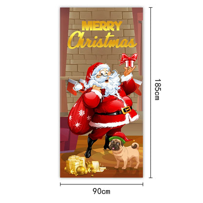 Tapisserie Père Noël XXL 185x90cm - Décoration Murale Noël - Tenture Festive Porte - Collection 2024